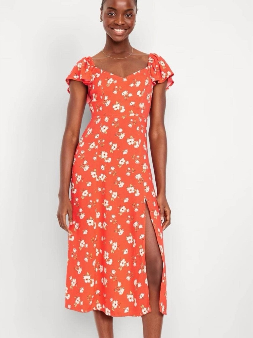Old Navy Flutter-Sleeve Crepe Midi Dress